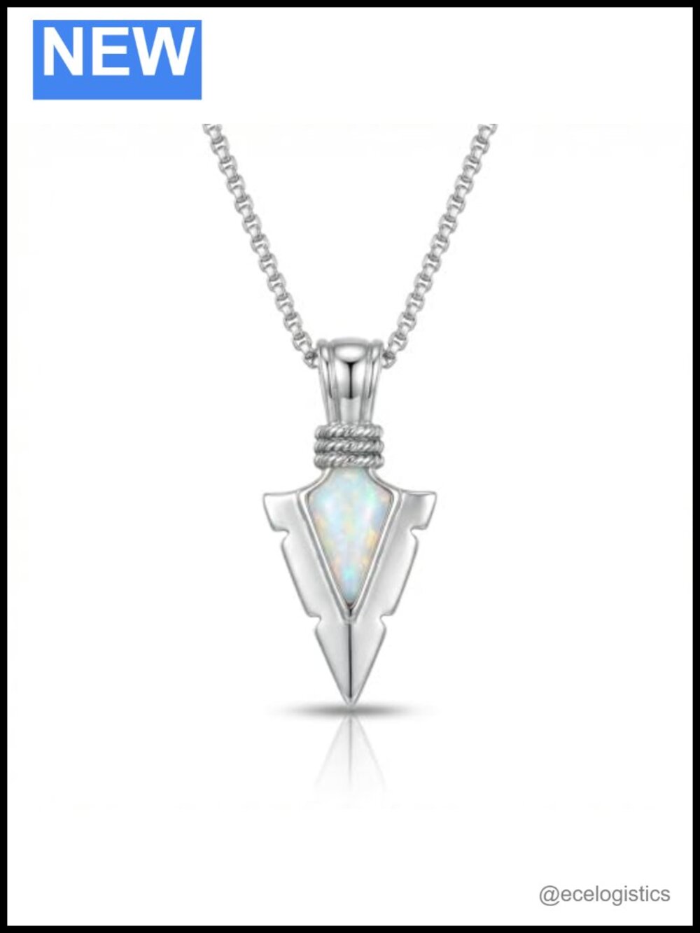 Sterling Silver Arrowhead Pendant Necklace White Opal Inlay